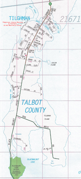 Tilghman Island street map with Tilghman Island Marina & Rentals location